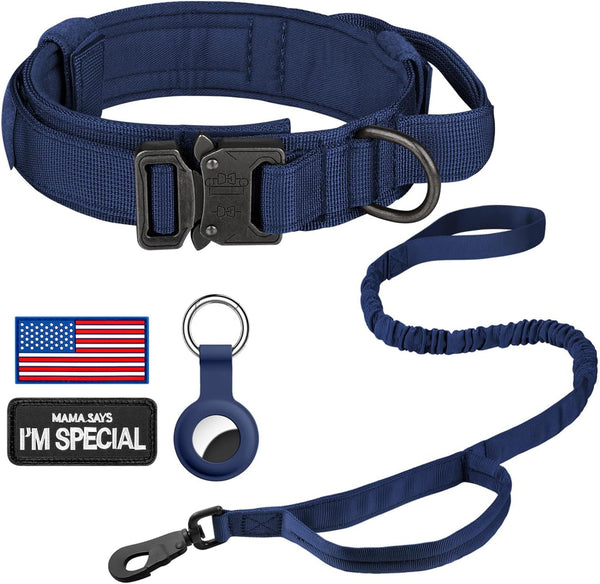 DAGANXI Tactical Dog Collar, Adjustable Military Training Nylon Dog Collar with Control Handle and Heavy Metal Buckle for Medium and Large Dogs, with Patches and Airtags Case (L, Black)37