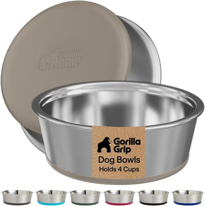 GORILLA GRIP Dog Bowls, Food Grade 304 Stainless Steel, Holds 2 US Cups Each (16 Fl Oz) Food and Water Bowl for Feeding Dogs and Cats, Dishwasher Safe, Rust Resistant BPA Free Rubber Base, 2 Set Black16