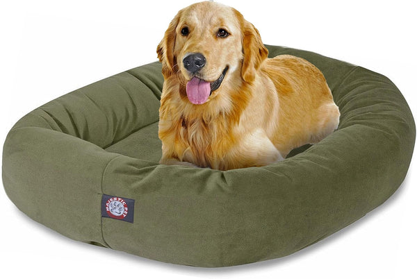 Majestic Pet 32 Inch Suede Calming Dog Bed Washable – Cozy Soft round Dog Bed with Spine Support for Dogs to Rest Their Head - Fluffy Donut Dog Bed 32X23X7 (Inch) - round Pet Bed Medium – Sage44