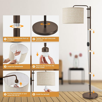 Dimmable Floor Lamp for Living Room, Adjustable Height Standing Lamp | 350° Rotate Beige Lampshade, 67.5-Inch Modern Tall Lamps for Corner Bedroom Home Office (Bulb Included)8