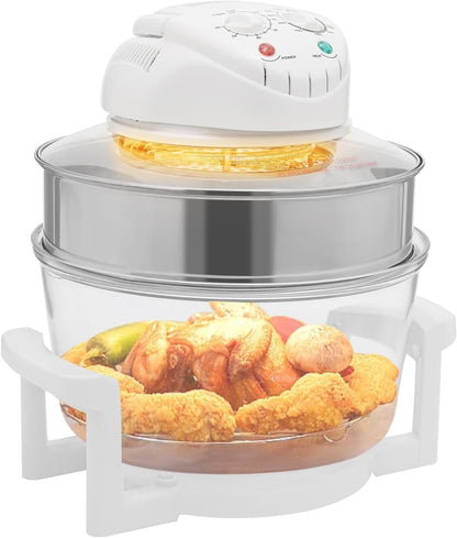 17L/17.96Qt Turbo Electric Glass Air Fryer W/ 2 Grill, Electric Turbo Convection Oven Roaste, 360° Viewable Airy Fryer with Expansion Ring, Multifunction Oilless Halogen Oven1