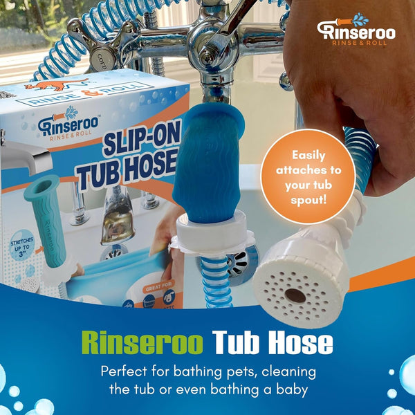 Rinseroo Slip-On Bathtub Faucet Sprayer Attachment. Ultra-Flex Dog Shower Hose Adapter Portable Hose Attachment with Sprayer Pet Showerhead Attach Tub Spout 5 Foot Hose. No Install for Speedy Washing9