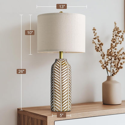 26" Farmhouse Table Lamps Set of 2 - Vintage Leaf Design, Rustic Resin Nightstand Lamps for Bedroom, Living Room, Nursery, Hallway, Elegant Living Room Lamps with Linen Shades Antique Brown4