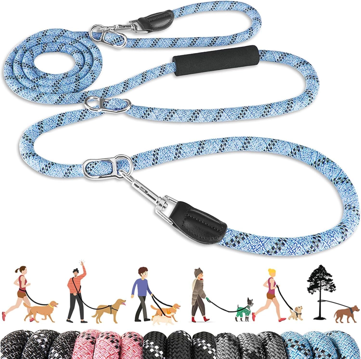 lukovee-hands-free-dog-leash-10ft-adjustable-training-lead-1-2-inch-nylon-heavy-duty-lead-no-pull-for-large-medium-dogs-tangle-free-reflective-waist-leash-for-walking-running-black