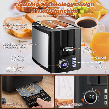 Toaster 2 Slice Wide Slot Toaster Best Rated Prime Display Smart Toasters with LCD Digital Countdown Timer and Bagel/Defrost/Cancel/Reheat Function6
