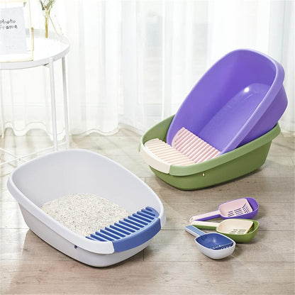 Open Cat Litter Box Large Litter Pan for Cats High Sided Kitten Litter Box with Cat Litter Scoop Removable Pedal Type Cat Toilet Pet Supplies Easy to Clean2