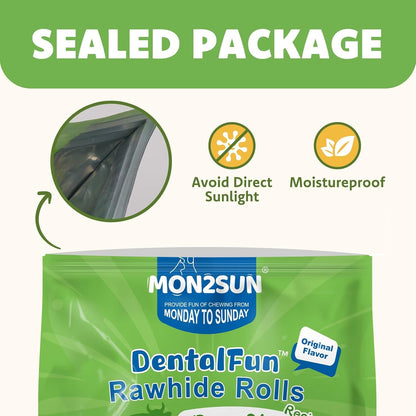 MON2SUN Dog Treats, 6Inch Natural Flavor Rawhide Rolls, 22.58 Oz | 40 Count, Long-Lasting Chew, Teeth Cleaning, No Artificial Colors，Suitable for Puppy and Small Dogs6