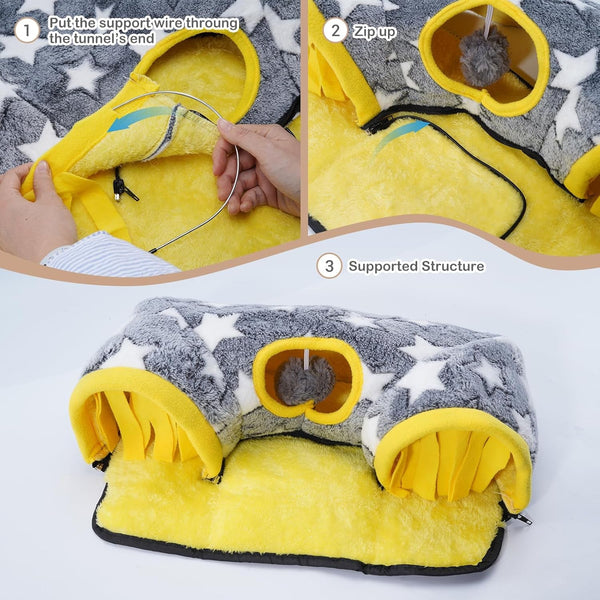 Avont Guinea Pig Tunnel, Small Animal Hideaway Tube Toy | Cozy Plush Tunnel for Guinea Pigs and Small Pets with Non-Slip Bottom and 2-In-1 Design in Medium Size Starry6