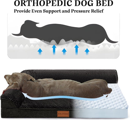 Orthopedic Dog Bed Large Sized Dog 36''X24'', Waterproof L Bolster Egg Crate Foam Pet Crate Beds with Washable Removable Cover, Non-Slip Soft Pet Couch Sleep Mat, Black3