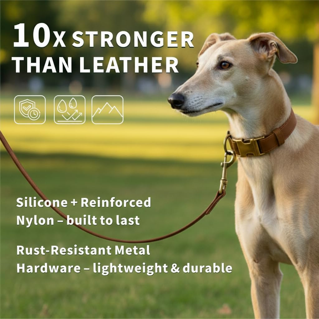 b-f-dog-collar-and-leash-set-leather-silicone-waterproof-odor-proof-dog-collar-and-leash-for-medium-dogs-soft-flexible-dog-collars-adjustable-pet-collar-brown-medium-12-5-20-neck