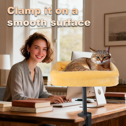 Cat Desk Bed, Sturdy Cats Bed for Desk with Washable Cover, Dual-Sided Breathable Summer & Winter, Comfortable Soft Pet Nest Bed with Reinforced Steel Frame, Easy Assembly for Home Office/Study Room7