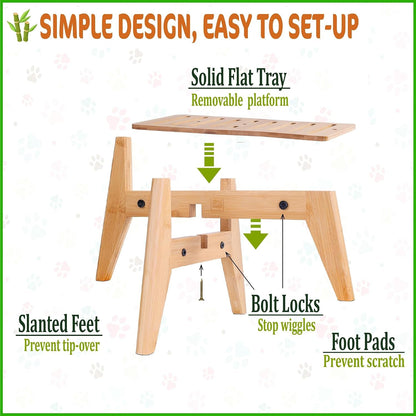 Dog Water and Food Dispenser Stand for Medium Dogs - Adjustable, Bamboo | Use to Elevate, Raise, Hold Gravity or Automatic Food Feeders and Water Bowl Dispensers - Medium7
