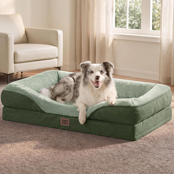 EHEYCIGA Orthopedic XL Dog Bed for Large Sized Dog, 42X30 Inch Extra Large Memory Foam Dog Couch Bed with Sides, Waterproof Liner & Washable Removable Cover, Bolster Pet Sofa, Grey65