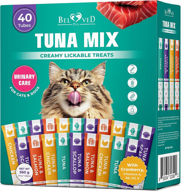 Creamy Lickable Cat Treats & Wet Food Squeeze Tubes – Liquid Kitten Snacks, Urinary Tract Care, Skin & Coat Health, Multivitamin Treats for Cats, & Small Dogs, Lick up 40 Sticks Tuna + Chicken Mix11