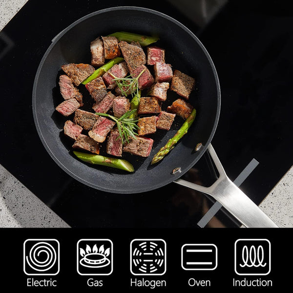 9.5 Inch Nonstick Frying Pan with Lid, Grey Cooking Pan Skillet | Non Toxic, Even Heating, Easy Clean, Dishwasher & Oven Safe, Suitable for Gas & Electric & Induction Stoves, PFOA & PFAS Free9