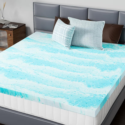 Mattress Toppers Memory Foam King Size, 3 Inch Thick Bed Topper Pad Cooling Gel Infused Soft Comfy Padding Breathable for Sleeper Sofa Couch RV Camper, Certipur-Us Certified, Blue1