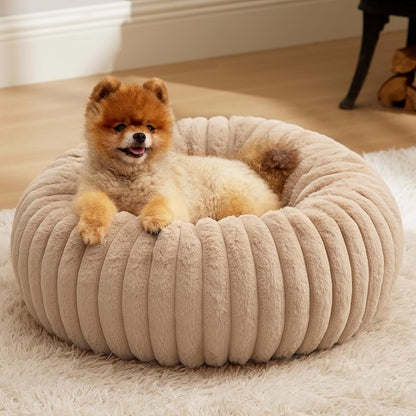 Bedsure Comfyfleece™ Donut Large Dog Bed - Washable Faux Fur with Corduroy Fleece & anti Slip Bottom, round Pet Bed with Removable Cover, Camel Brown, 36X36X8 Inches | 36X36X8In,Calming round Pet Bed,Support Plush , with Removable Corduroy Fleece for Big Dog,Anti Slip Bottom,Camel Brown23