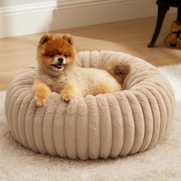 Bedsure Comfyfleece™ Donut Large Dog Bed - Washable Faux Fur with Corduroy Fleece & anti Slip Bottom, round Pet Bed with Removable Cover, Camel Brown, 36X36X8 Inches | 36X36X8In,Calming round Pet Bed,Support Plush , with Removable Corduroy Fleece for Big Dog,Anti Slip Bottom,Camel Brown23