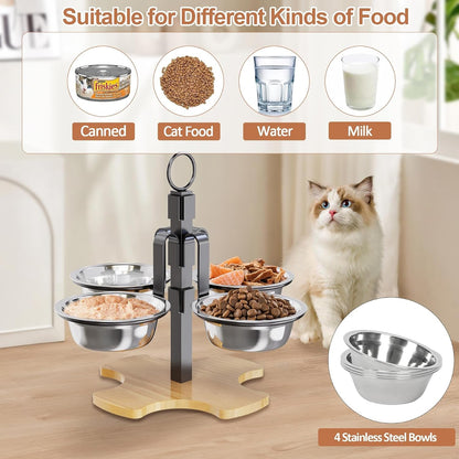 Elevated Cat Bowls 3 Adjustable Height 4 Stainless Steel Cats&Dogs | Pet Elevated Raised Cat Food and Water Bowls 3 Adjustable Heights 4 Stainless Steel Bowls for Indoor Cats Small Dogs7