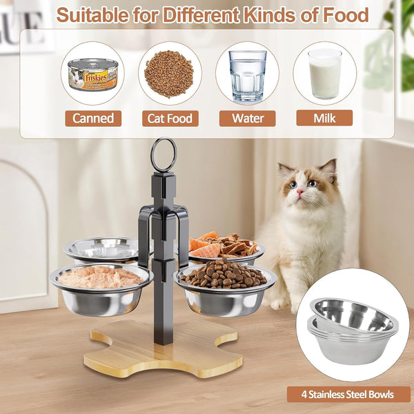 Elevated Cat Bowls 3 Adjustable Height 4 Stainless Steel Cats&Dogs | Pet Elevated Raised Cat Food and Water Bowls 3 Adjustable Heights 4 Stainless Steel Bowls for Indoor Cats Small Dogs7