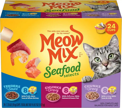 Meow Mix Seafood Favorites, Wet Food Variety Pack, 12 Cups11
