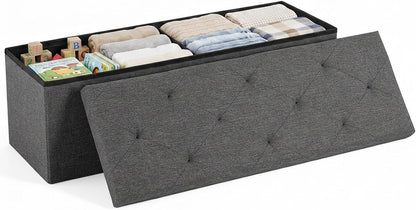43 Inch Folding Storage Ottoman Bench, Large Ottoman with Storage | Storage Chest with Thicker Foam Padded Seat, End of Bed Foot Rest Stool for Bedroom Living Room Entryway, Load 660 Lbs, Grey1