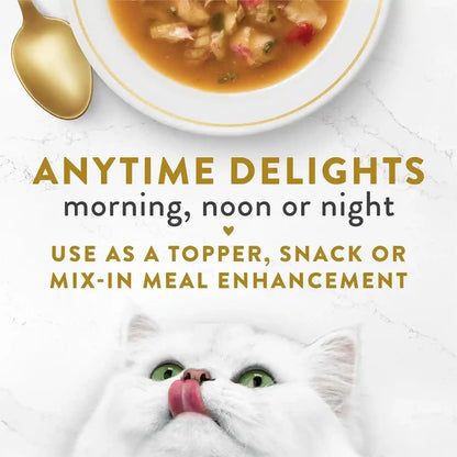 Purina Fancy Feast Broth Seafood Bisque Complement Variety Pack Gourmet Grain-Free Lickable Cat Food Topper, Pack of 12, 1.4 Oz. Pouches4