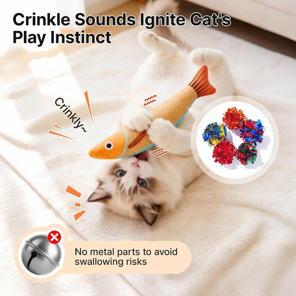 Potaroma Cat Toys Saury Fish, 3 Pack, Catnip Crinkle Sound, Soft and Durable, Interactive Kitten Kicker for Indoor Kitty Exercise 9.4 Inches for All Breeds | Crinkle Sound, Soft and Durable, Interactive Kitten Kicker for Indoor Kitty Exercise 9.4 Inches for All Breeds3