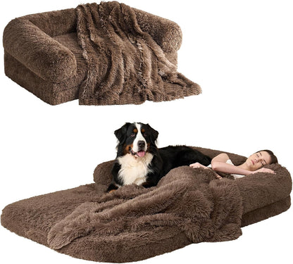 EHEYCIGA Foldable XXL Dog Bed Memory Foam-46X34X6.5", Fluffy Cover, Grey13