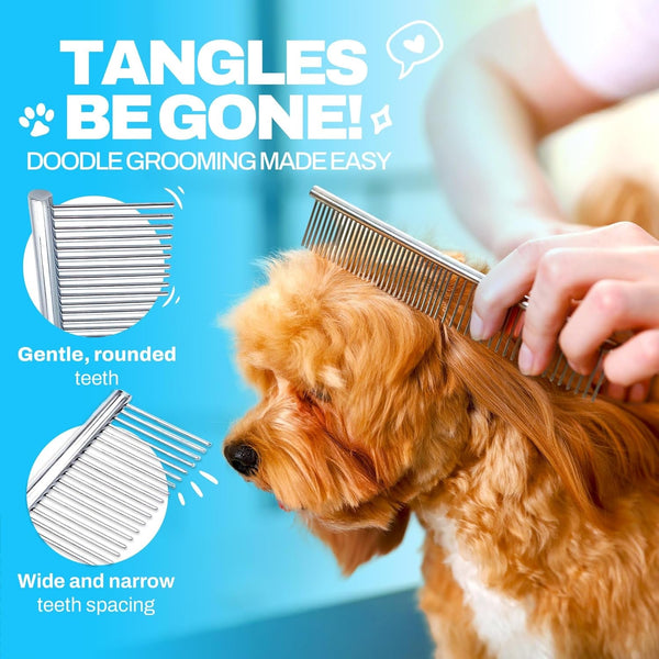 The Doodle Brush Metal Dog Combs for Grooming Matting, Finishing Comb | Large Stainless Steel Dog Grooming Comb, Removes Knots, Tangles, Mats, Poodles, Labradoodle, Cockapoo Pet Combs, Gentle Care3
