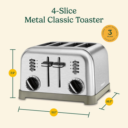 Toaster, Extra-Wide Slots, Stainless Steel, 4-Slice | Bagel, Pastry & Bread Toaster with Defrost/Reheat Functions, 6-Setting Browning Dials & a Slide-Out Crumb Tray, CPT-180P17