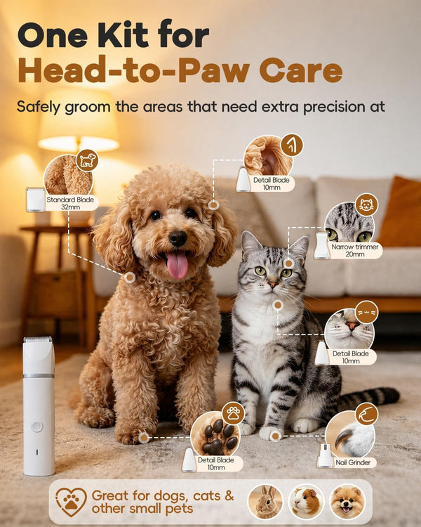 Veeconn Dog Clippers Grooming Kit Hair Clipper-Low Noise Paw Trimmer- Rechargeable - Cordless Quiet Nail Grinder Shaver for Cats and Other Pets2