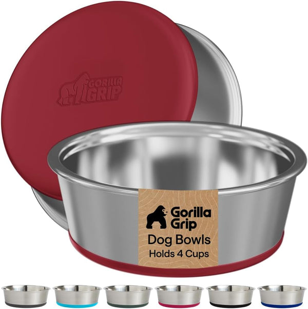 GORILLA GRIP Dog Bowls, Food Grade 304 Stainless Steel, Holds 2 US Cups Each (16 Fl Oz) Food and Water Bowl for Feeding Dogs and Cats, Dishwasher Safe, Rust Resistant BPA Free Rubber Base, 2 Set Black21
