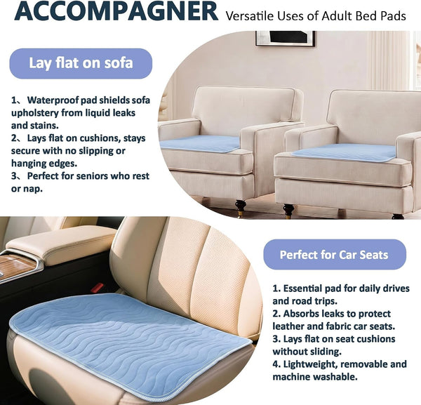 Accompagner Incontinence Bed Pads Washable Waterproof, Ultra-Absorbent Reusable Underpads for Diaper Changing, Nursing, Bedridden, Adults, Seniors, Kids and Dogs (Blue, 24"X24"(Pack of 6))10