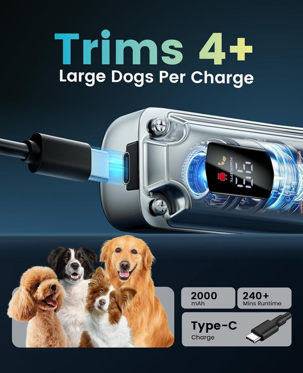 Oneisall PC18 Dog Clippers for Grooming for Thick Coat | 6800 RPM High-Speed, Detachable Stainless Steel Blades,4 Hours of Battery Life, Dog Shaver for Thick/Matted/Knotted/Hair5