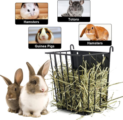 LUAVIARU Upgrades 2Pcs Hay Feeder Rabbit - Guinea Pig - Metal Frame Hay Rack with Adjustable Hook - Less Wasted - for Guinea Pig, Bunny, Chinchilla Cage Accessories - Bunny Feeder5