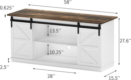 58" Farmhouse TV Stand for Tvs up to 65", Sliding Barn Doors, White | Entertainment Center, Storage Cabinets, Media Console for Living Room and Bedroom8