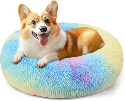Hoewina Dog & Cat Bed for Indoor Cats, 20In Calming Donut Bed for Puppy and Kitten, Washable round Fluffy Pet Bed for Small Medium Dogs and Cats (Light Grey)20