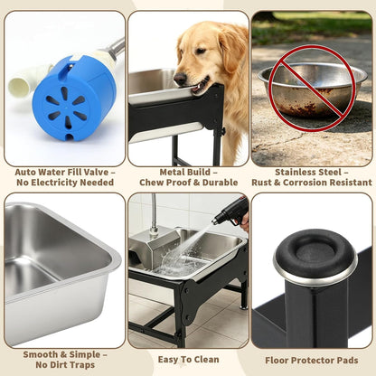 YUEPET Dog Water Bowl Dispenser, Automatic 3 Gallon Elevated Dog Bowl | Auto-Fill Float Valve, 4 Adjustable Heights, 3 Gallon Capacity, Stainless Steel Bowl, Outdoor Use, Dogs, Sheep and Goats4
