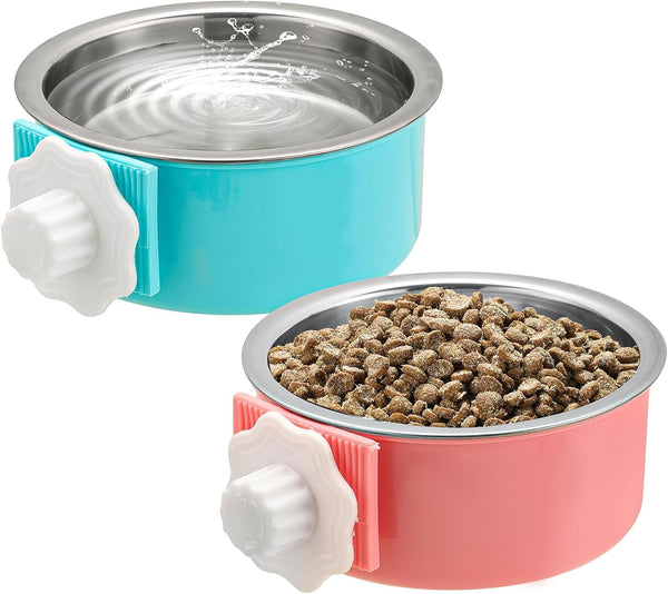 Mechpia 2 Pieces Crate Dog Bowl, Removable Stainless Steel Pet Kennel Hanging Food Water Feeder Bowl Cage Coop Cup for Puppy Medium Dog Cat Rabbit Ferret Bird (Blue,Green)8