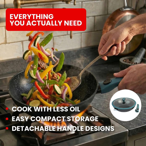 Nonstick Wok Pan with Glass Lid and Detachable Handle, 12.4In | Forged Aluminum Wok with Ceramic Coating, Induction-Ready Base, Removable Handle, and Glass Lid for Everyday Home Cooking.5