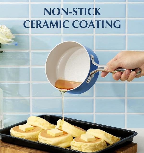 Small Saucepan with Lid, 1 Quart Nonstick Sauce Pan with PFAS-FREE Ceramic Coatings, Non-Toxic, Scratch-Resistant Small Cooking Pot with Lid, 1QT Small Sauce Pan, Blue2
