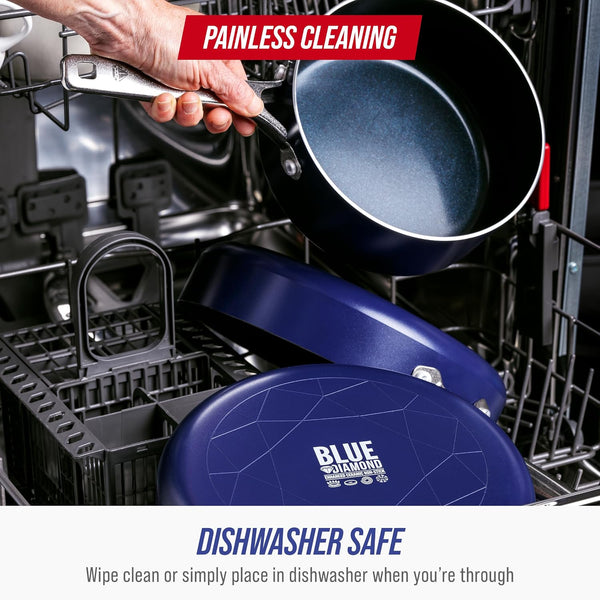 12 Piece Nonstick Cookware Set, Diamond Ceramic Pots & Pans, Dishwasher & Metal Utensil Safe, Non Toxic Pfas-Free, Kitchen Cooking Sauce & Saute Pans, Oven & Broiler to 600F, Blue8