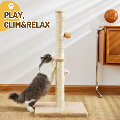 Meowhomm 32” Tall Cat Scratching Posts for Indoor Cats Adults with 2 Hanging Ball, Large Cat Scratch Post Cat Scratcher Includes Sisal Rope(Yellow)4