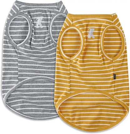 Koneseve Dog Shirt Vest Lightweight Stretchy Dog T-Shirts Soft Cool Sleeveless Stripe Vests Breathable Clothes for Puppy Kitty Cats Small Medium Large Dogs 2 Pack Pink + Green [ S/Small ]12