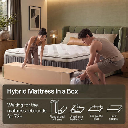 12 Inch Queen Mattress in a Box, Hybrid Queen Mattress with Gel Memory Foam & Pocket Springs, Medium Firm Feel, Fiberglass Free, Pressure Relief, Edge Support (Queen (U.S. Standard), 12, 12, Inches)8