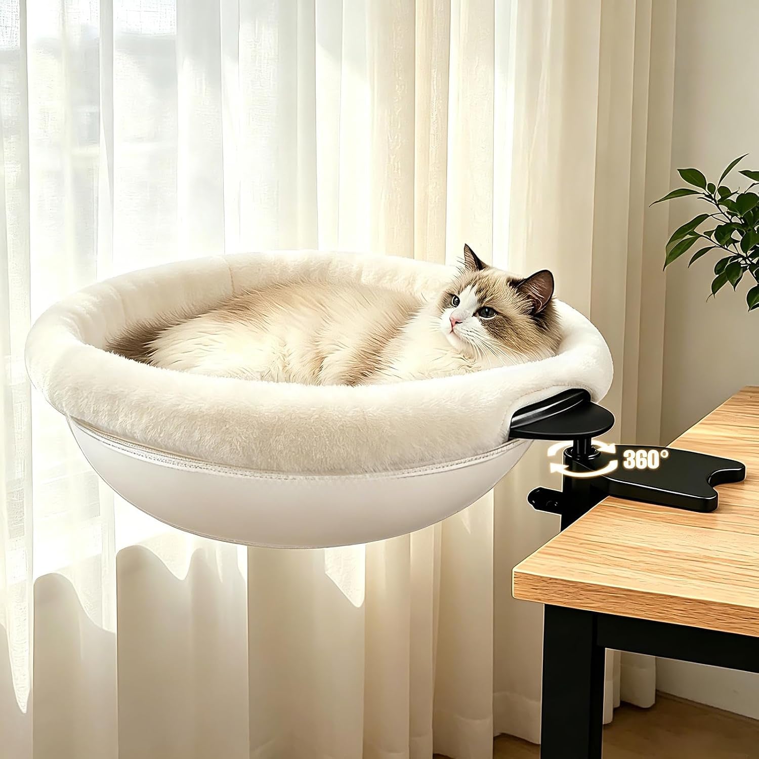 ipow-heavy-duty-steel-frame-360-rotating-cat-desk-bed-semi-circular-cat-bed-soft-faux-rabbit-fur-material-suitable-for-various-desktops-maximum-hold-up-to-40lb