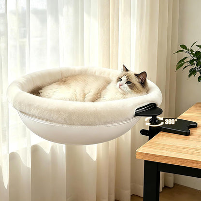 IPOW Heavy Duty Steel Frame 360° Rotating Cat Desk Bed Semi-Circular Cat Bed, Soft Faux Rabbit Fur Material, Suitable for Various Desktops-Maximum Hold up to 40Lb8