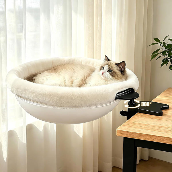 IPOW Heavy Duty Steel Frame 360° Rotating Cat Desk Bed Semi-Circular Cat Bed, Soft Faux Rabbit Fur Material, Suitable for Various Desktops-Maximum Hold up to 40Lb8