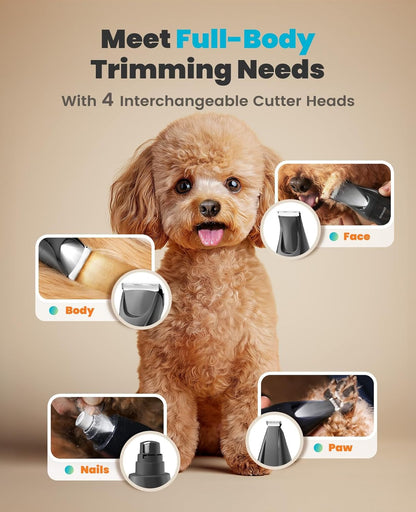 Oneisall Professional 4-In-1 Dog Grooming Kit with LED Light | Quiet Clippers & Nail Grinder, Cordless, 3.7 Hrs Runtime, LED Display, Safe for Paws, Face, Ears & Body2